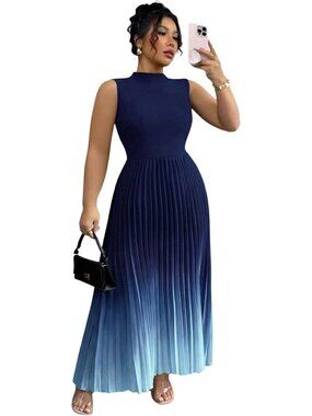 Plus Size Summer Ombre Sleeveless Flowy Maxi Dress - Perfect for Beach & Parties